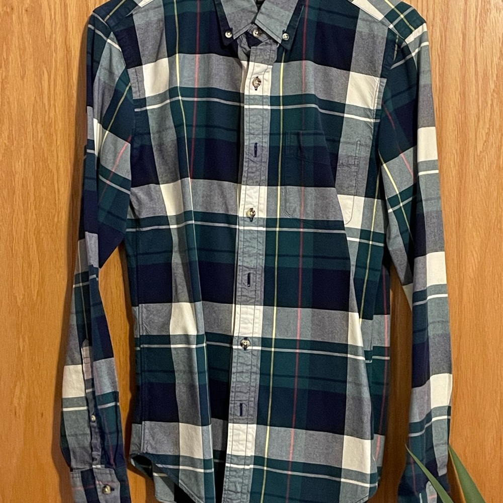Men’s J. Crew Plaid Button-Down Oxford Shirt - Navy and White
